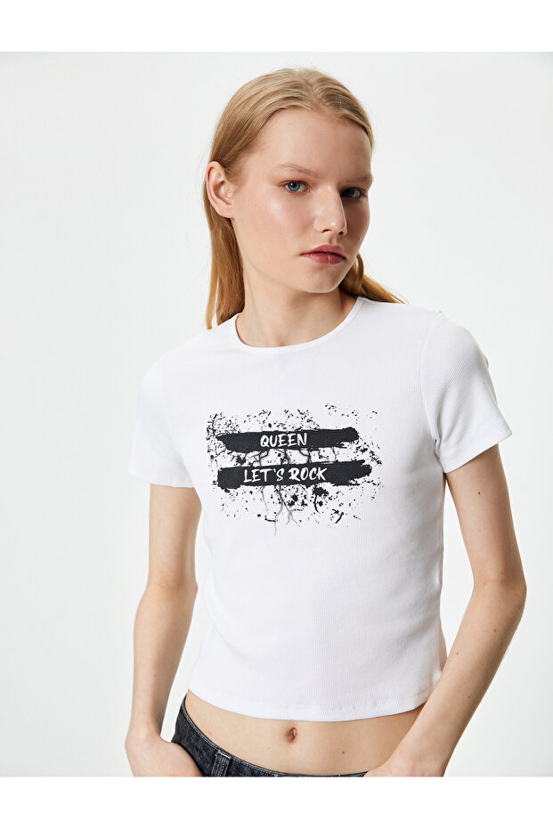 Slogan Printed T-Shirt Short Sleeve Crew Neck Cotton