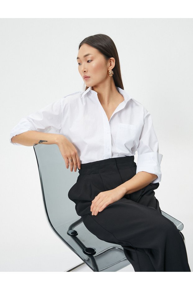 Classic Poplin Shirt Long Sleeve Buttoned Pocket Detailed Cotton