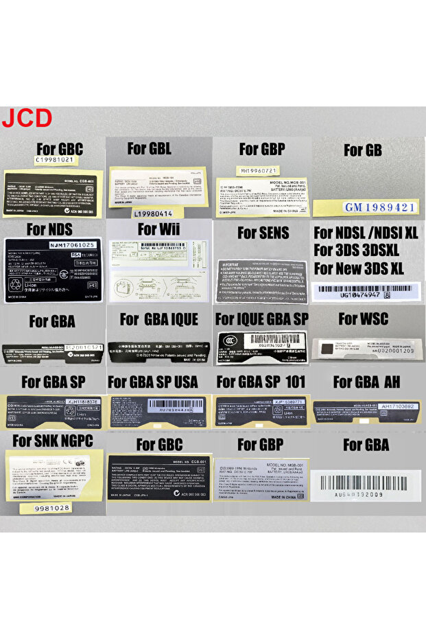 For GBC GBP GBL GB GBA GBA SP NDS SENS Wii Game Console New Lables Back Stickers Replacement ... - 2
