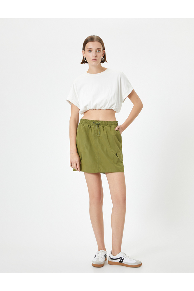 Mini Cargo Parachute Skirt with Elastic Waist Stopper Detail