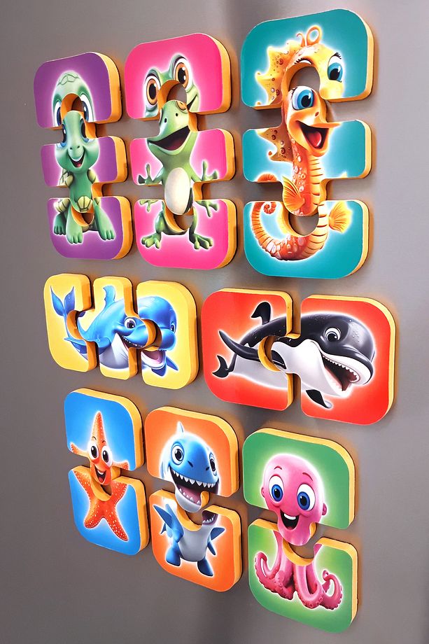 Deniz Hayvanları Mıknatıslı Yapboz 8 Adet 2-3 Parçalı Magnet Puzzle 2 Yaş - 4