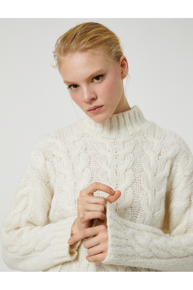 X Şahika Ercümen - Half Turtleneck Sweater with Hair Braid Motif