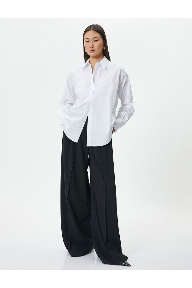 Basic Poplin Gömlek Uzun Kollu Düğmeli Pamuklu - 2