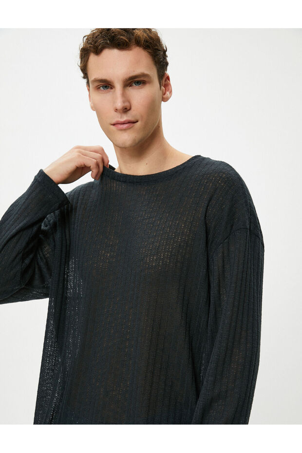 Basic Sweater Relax Fit Textured Crew Neck Long Sleeve