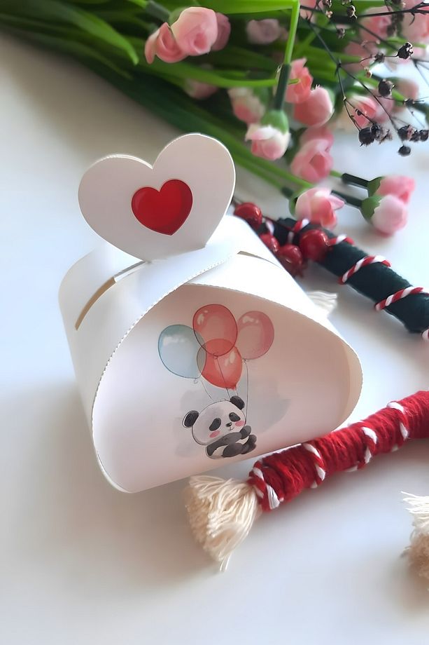 25 Adet Balonlu Panda Model Kalpli Hediye Kutusu - Şeker Kutusu - Mevlid Hediyesi - Çikolata Kutusu - 1
