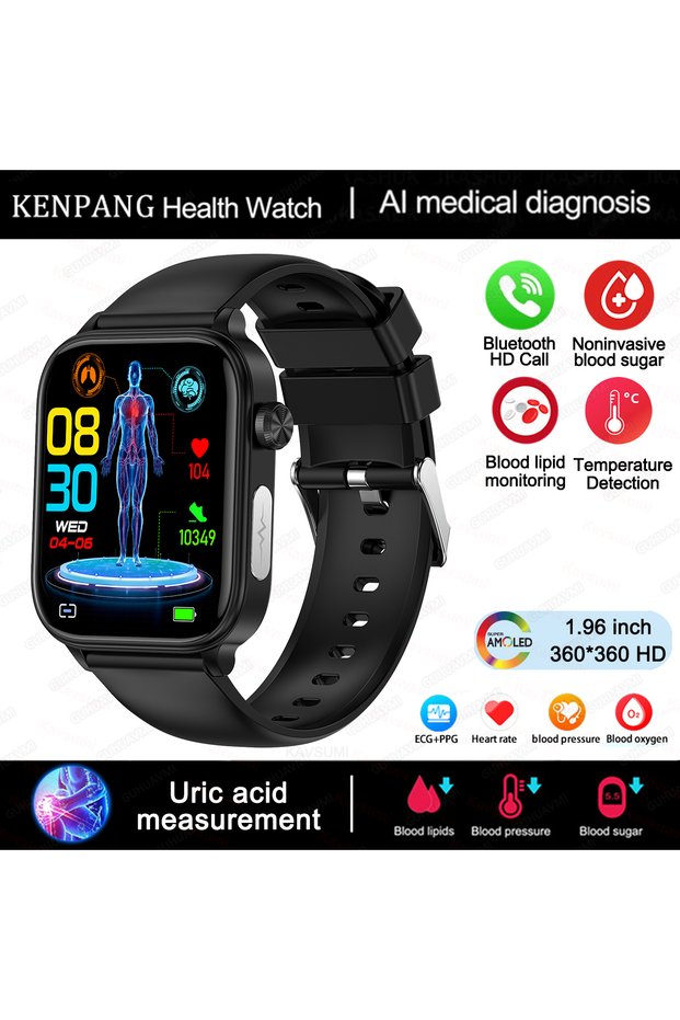 Health monitoring Black 2024 New ECG+PPG Medical Grade Smart Watch Men Blood Glucose Blood Lipid Uri