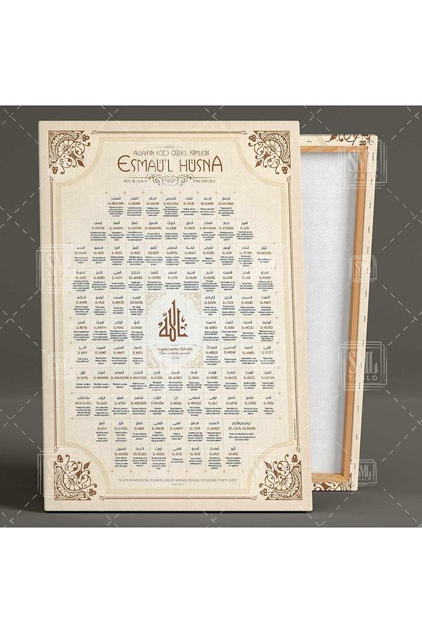 Esmaül Hüsna Türkçe Meal Allahın 99 Ismi Allah Adları Dikey Kanvas Tablo - 2