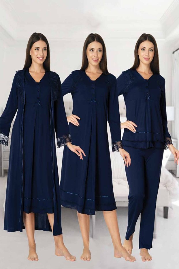 Mayss Collections 2426 Navy Blue Color Nightgown, Morning Dress, Pajamas Set of 4