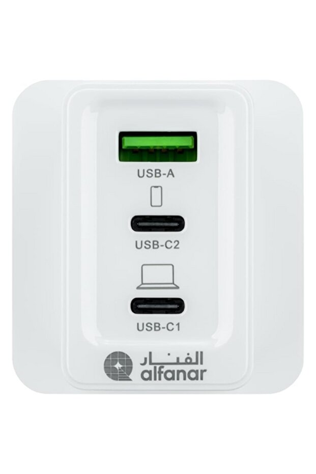 شاحن حائط USB بثلاثة منافذ بقوة 65 وات مع دعم توصيل الطاقة
