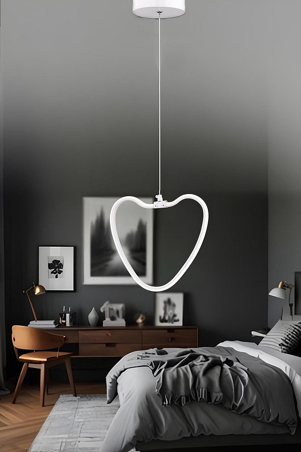 Modern Tasarım Heart Kalp Tekli Sarkıt Led Avize Krom Gün Işığı - 1