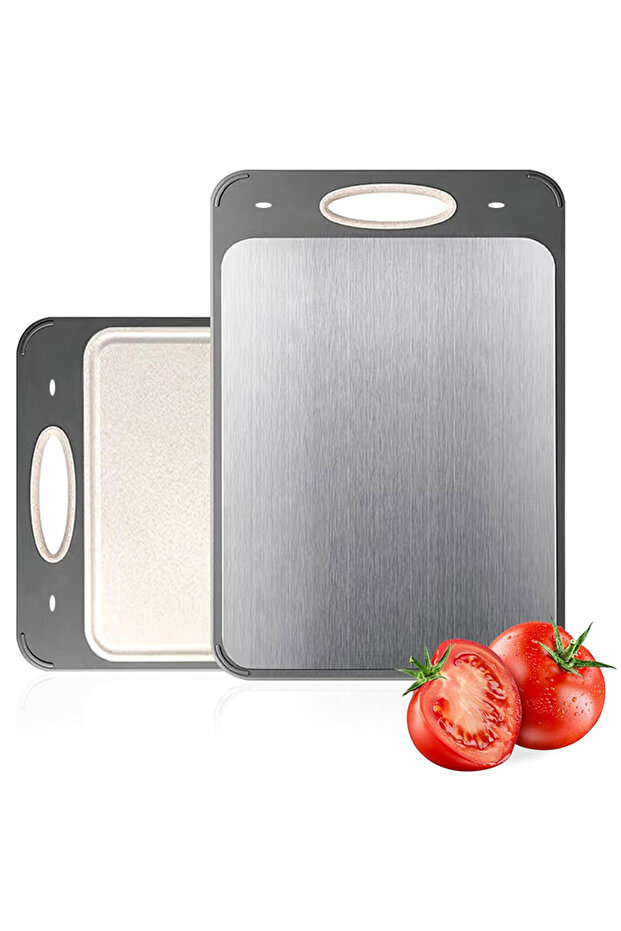 Light Grey Double sided stainless steel cutting board wheat grass cutting board for meat vegetables