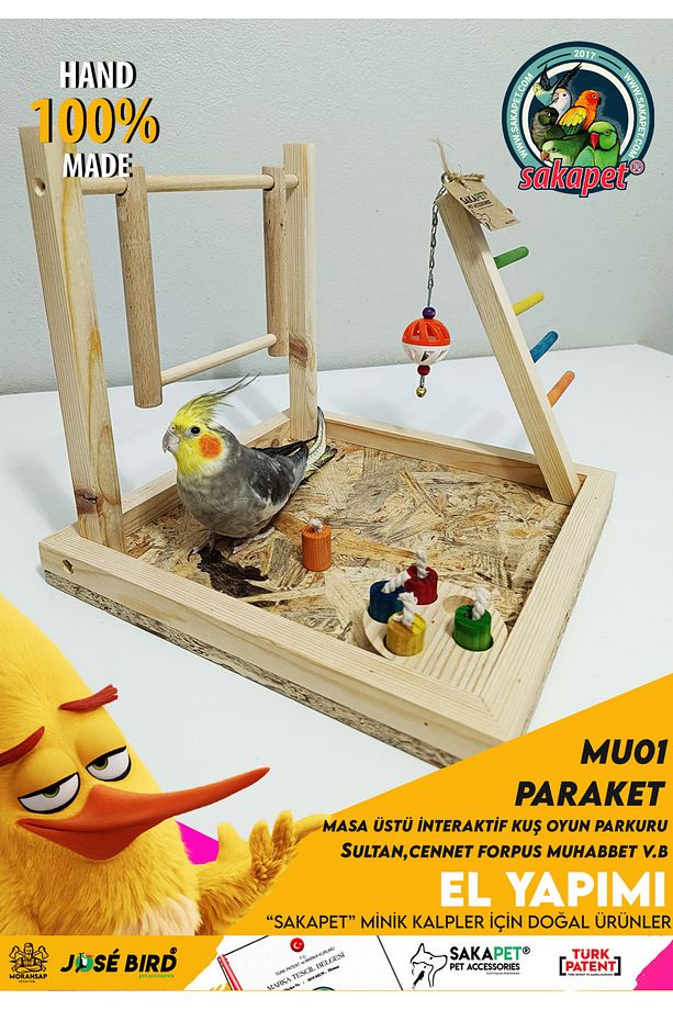 Masa Üstü İnteraktif Ahşap Cennet sevda Sultan Papağanı Kuş Zeka Ve Eğlence Parkuru - 6