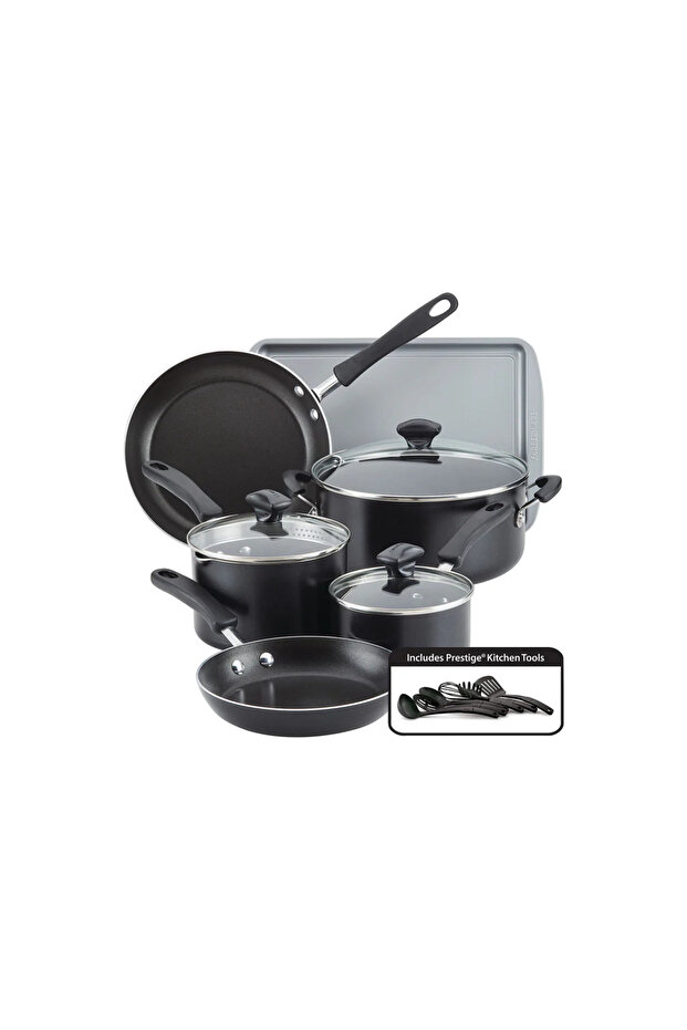 Cookstart Diamond Max Nonstick Cookware | Pots and Pans Set 15 Piece - Black