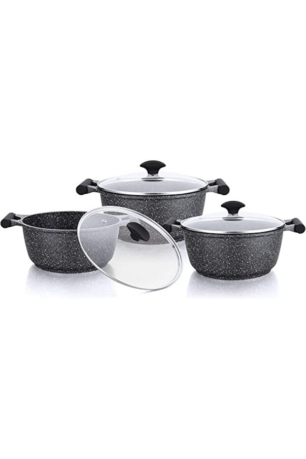 Essentials Granite 6  Piece  NonStick Cookware - Black