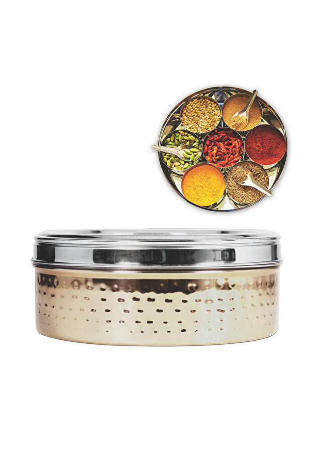 spice box with hammered and gold finish 11 pcs set