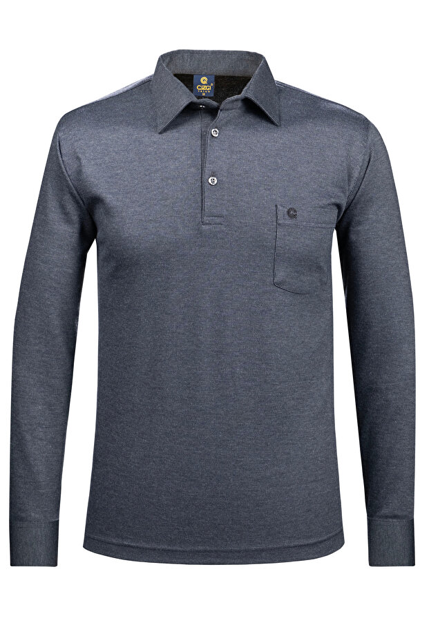 Men's Shirt Collar Sleeve Cuffs Pocket Gray Sweatshirt
