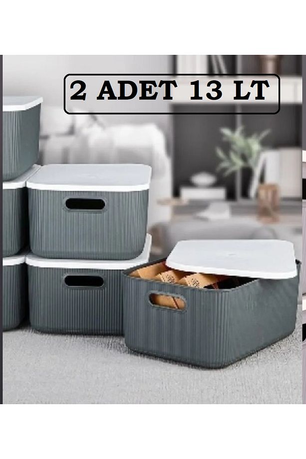 2 Adet Storage 13 Lt Gri Çok Amaçlı Dolap Içi Düzenleyici Kapaklı Kutu Bot Kutusu - 4