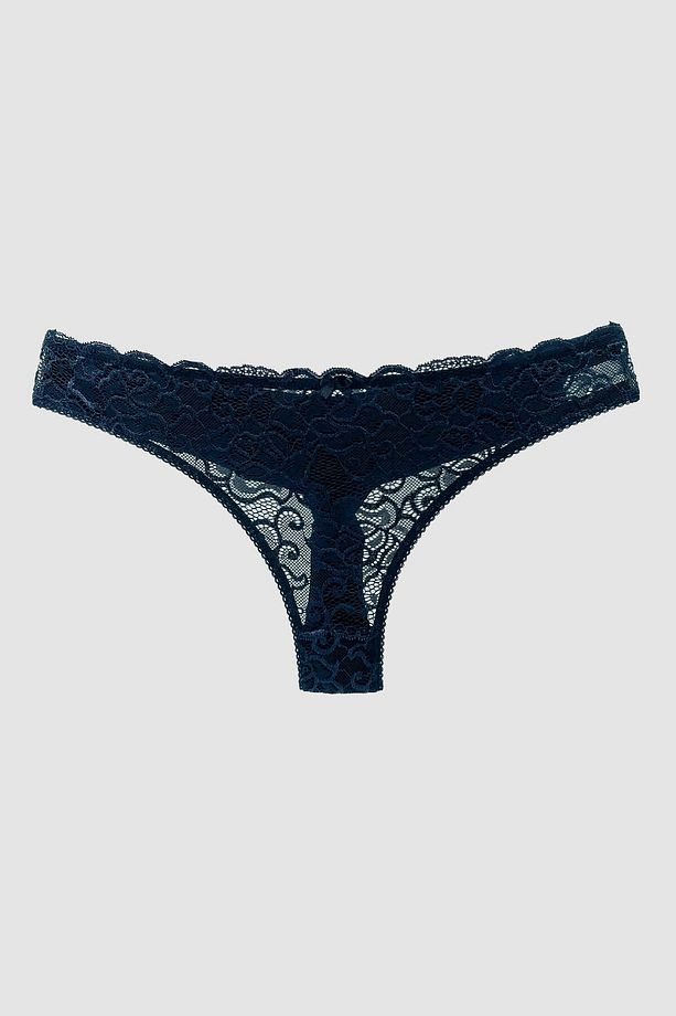 Masara Model Yarı Dantelli Tanga String Model Esnek Ve Yumuşak Kumaşlı Külot Lacivert Renk - 3