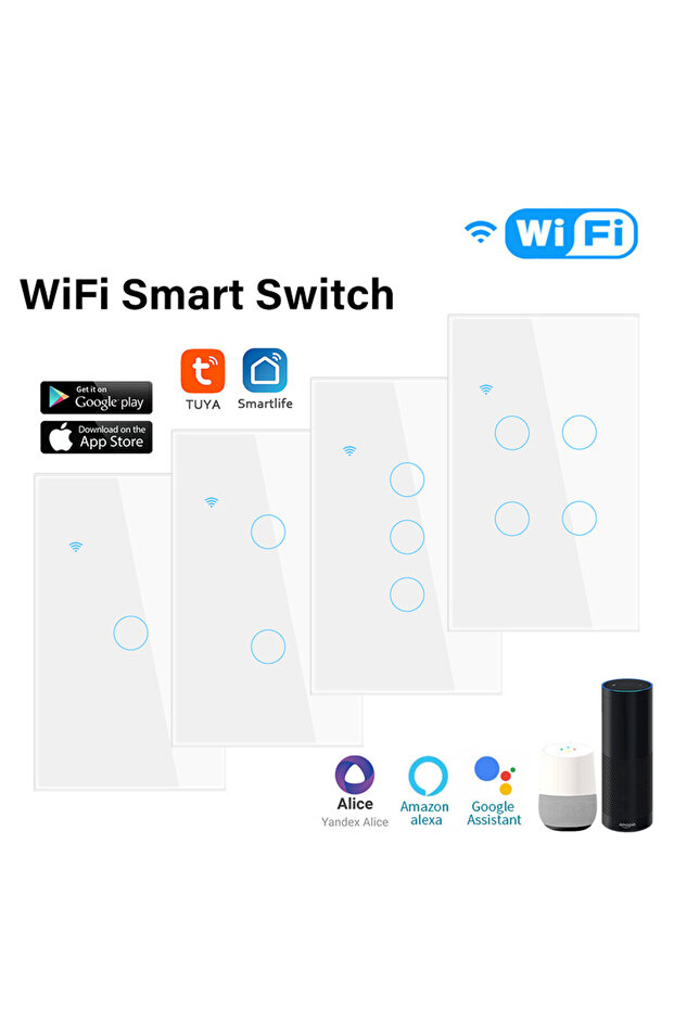 1/2/3/4gang Tuya WiFi Smart Touch Switch Home Light Wall Button Panel Switch Neutral Wire Work Wi... - 2