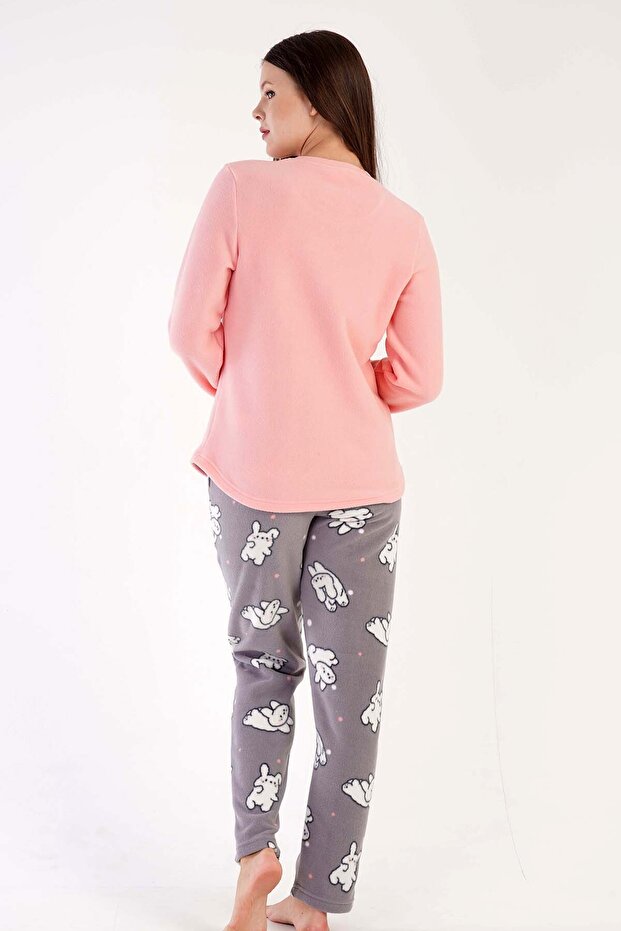 Tavşan Desenli Polar Pijama Takımı - 4