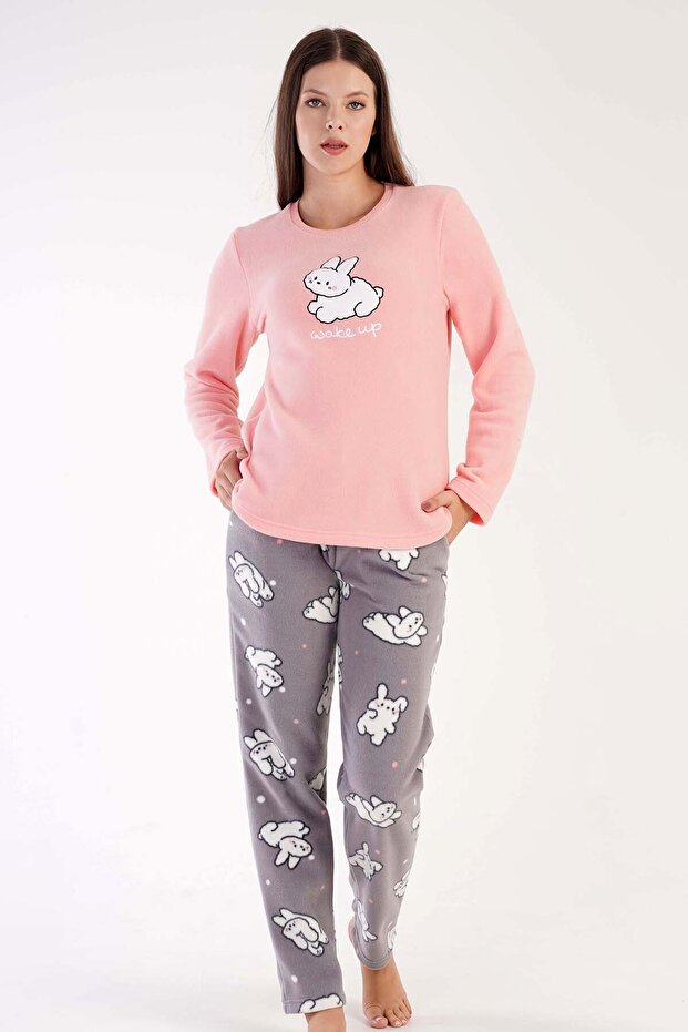 Tavşan Desenli Polar Pijama Takımı - 2