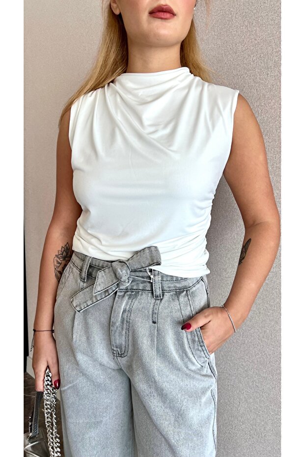 Λευκή μπλούζα Bebeplus ντραπέ - 5