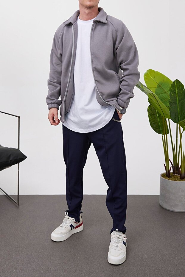 Zippered Basic Gray Jacket - 3