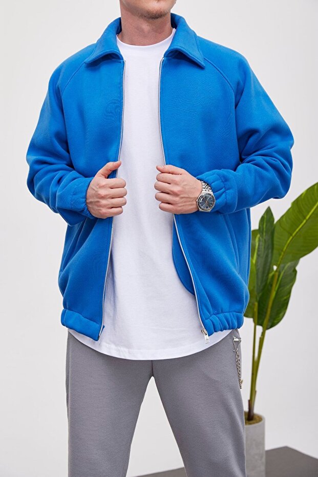 Zippered Basic Blue Jacket - 2