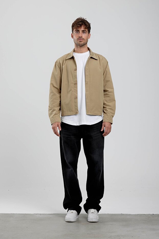 Men's Gabardine Seasonal Buttoned Green Loose Fit Jacket