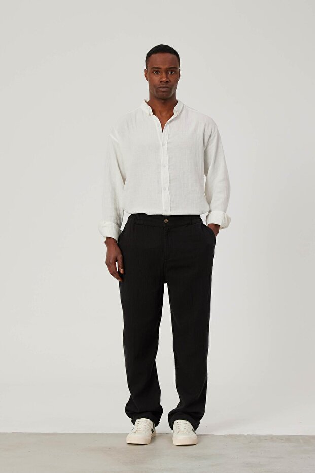 Men's Trousers Loose Fit Black Linen Loose Fit