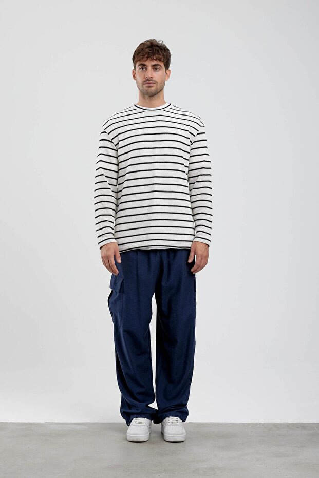 Men's Knitwear Striped Seasonal Black Oversize Knitwear Fabric