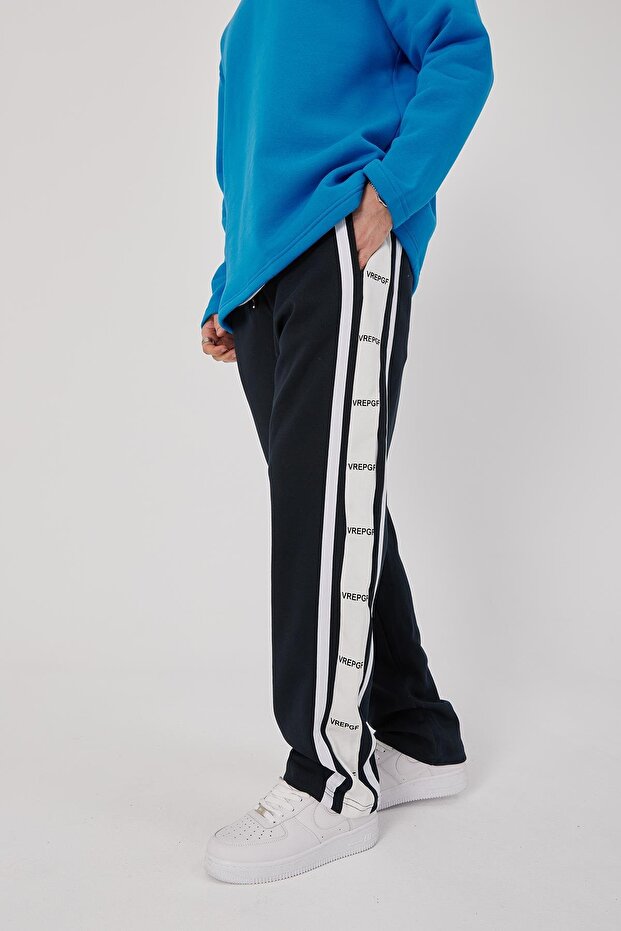 Erkek Harf Detaylı Şeritli Lacivert Eşofman Altı - 1