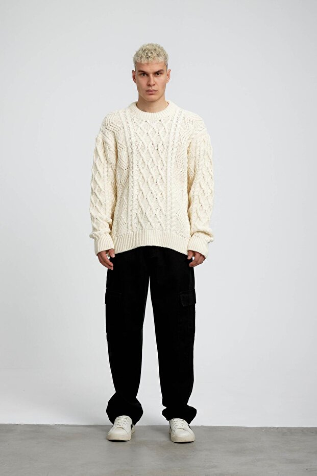 Ekru Beyaz Kalın Örme Triko - 2