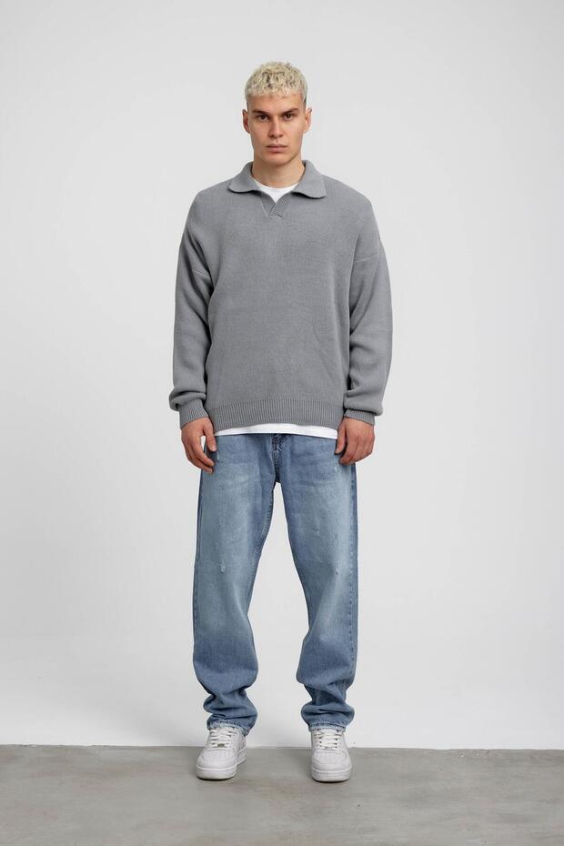 Gri Yakalı Basic Triko - 2