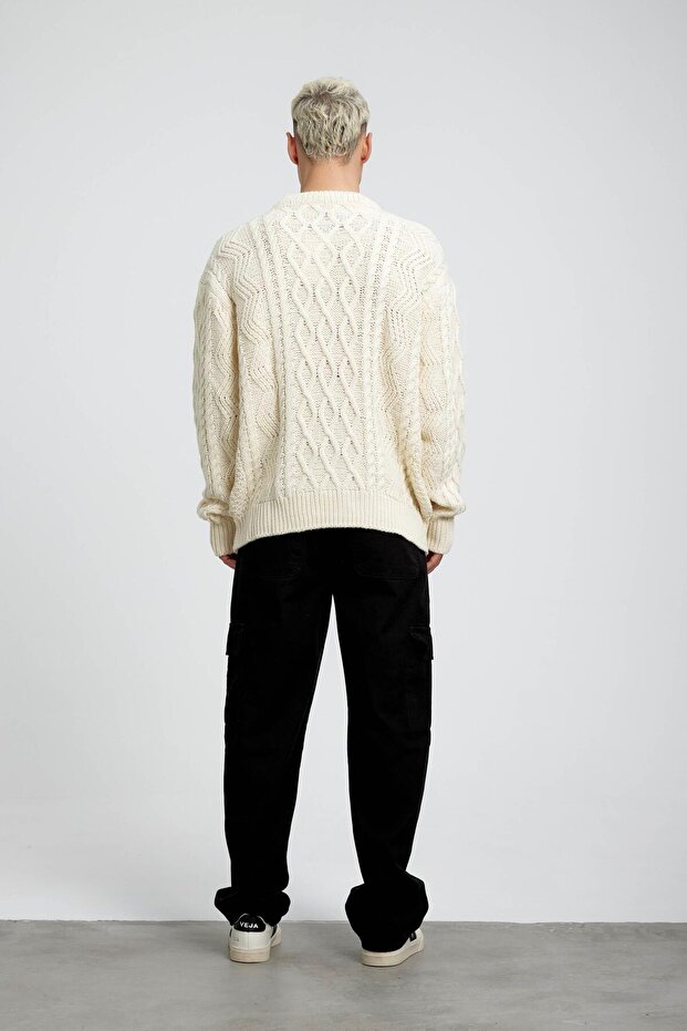 Ekru Beyaz Kalın Örme Triko - 5