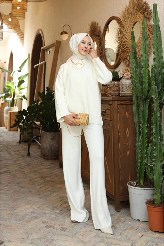 Women's Winter Split Detailed Trousers Knitwear Set