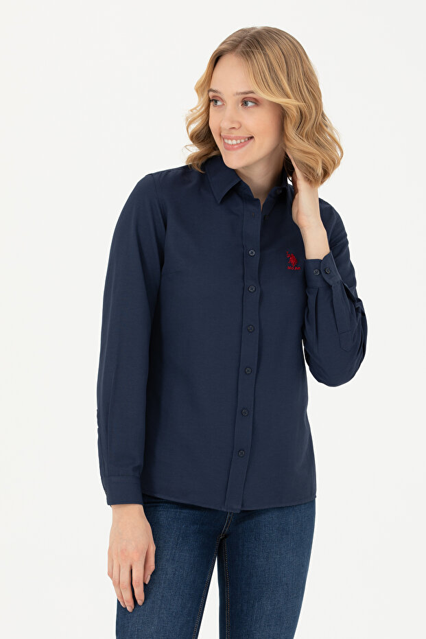 Women's Navy Blue Long Sleeve Basic Shirt 50271267-Vr033