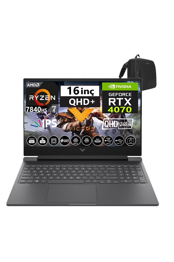 Victus Ryzen 7 7840HS 24GB 2tb SSD 8GB/RTX4070 FDOS 16" 240Hz 3ms Qhd IPS W7Z4L9EA03+ZETTAÇANTA - 1