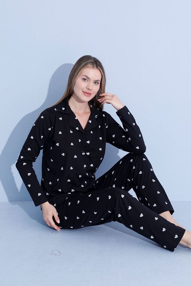 Kadın Uzun Kollu Pamuklu Önden Düğmeli  Pijama Takımı - 2