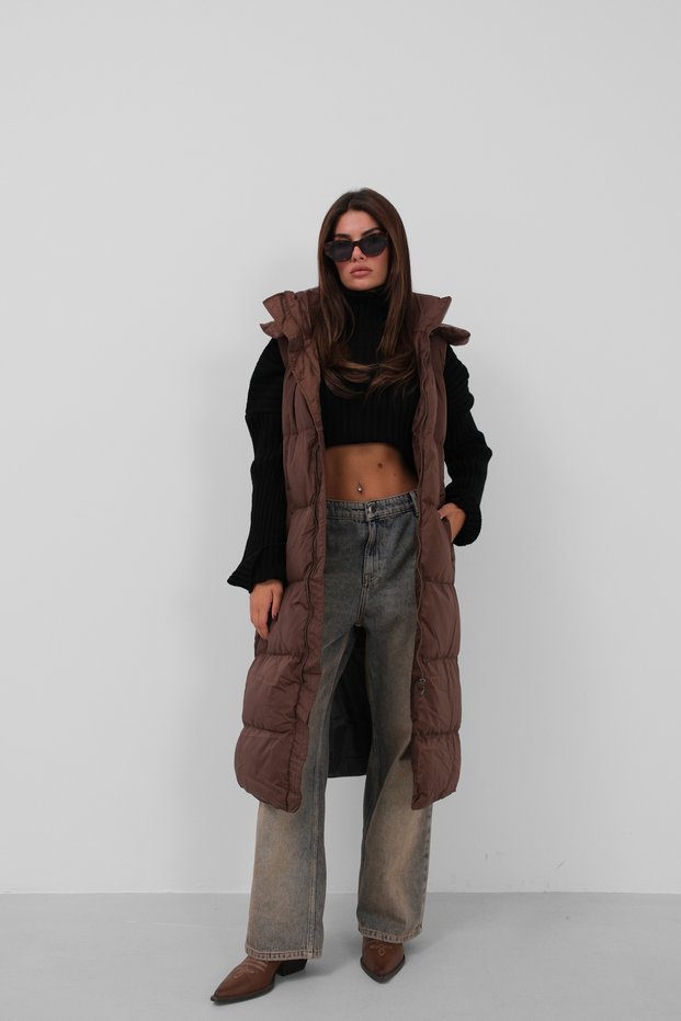 Hooded Inflatable Brown Maxi Vest