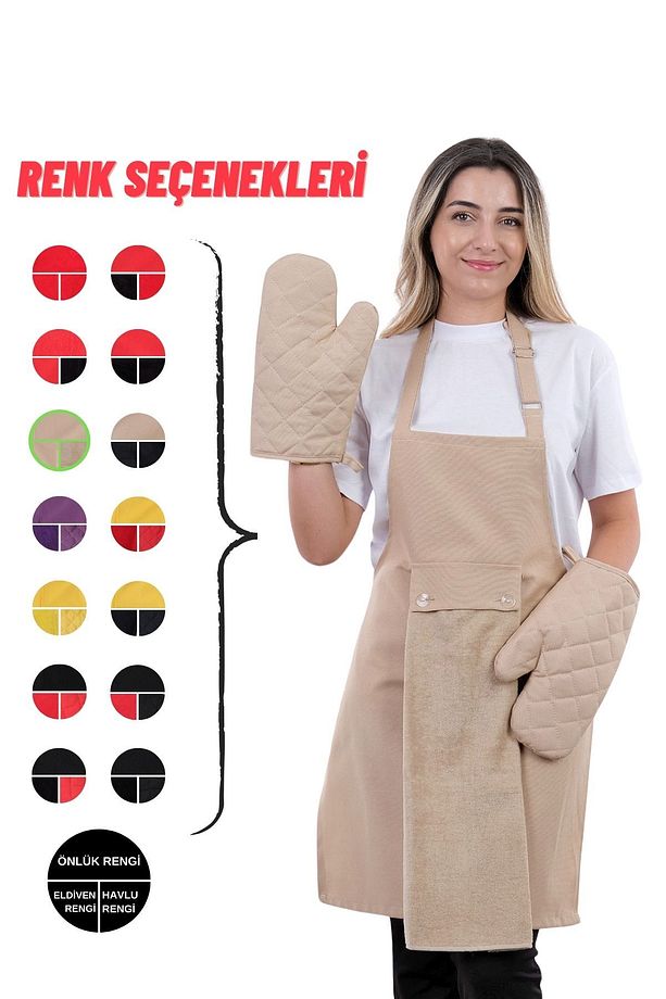 Star Ayar Askılı Havlulu 4lü Mutfak Önlüğü Seti (2 ELDİVEN) - 6