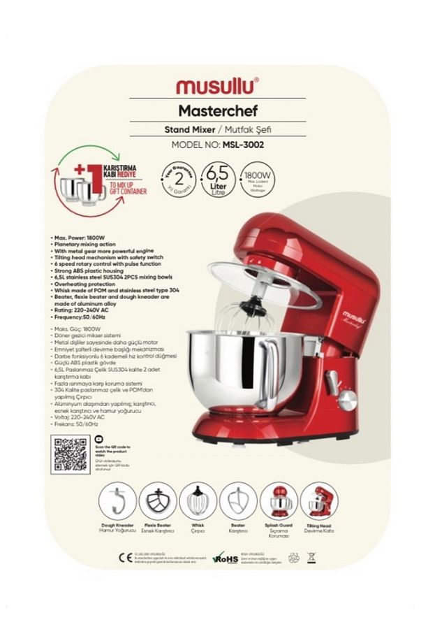 Masterchef Hamur Yoğurma Makinesi 6.5L 1800 Watt - 1