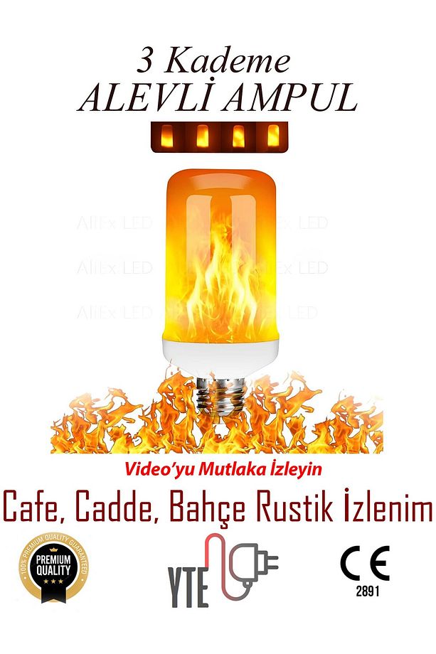 Alev Ampul 3 Kademeli Cafe Bahçe Cadde Rustik Görünüm İçin 5 W Kaliteli - 1