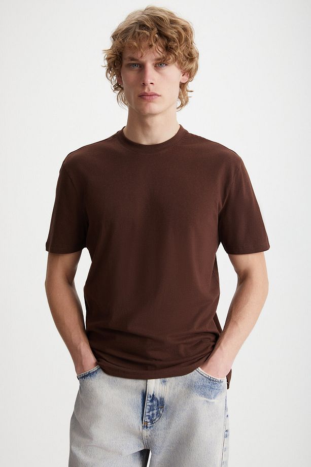 Mıchel Erkek Slim Fit Dar Kesim %100 Organik Pamuklu Yana Kayan Dikişli Basic Örme Acı Kahve T-shir - 3