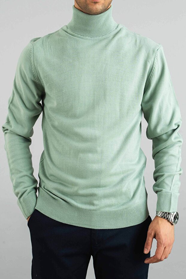 Men's Mint Slim Fit Turtleneck Cotton Turtleneck Knitwear Sweater