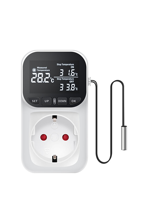 Black-EU Digital Temperature Controller Socket Outlet EU Plug Thermostat With Timer Sensor Probe Hea