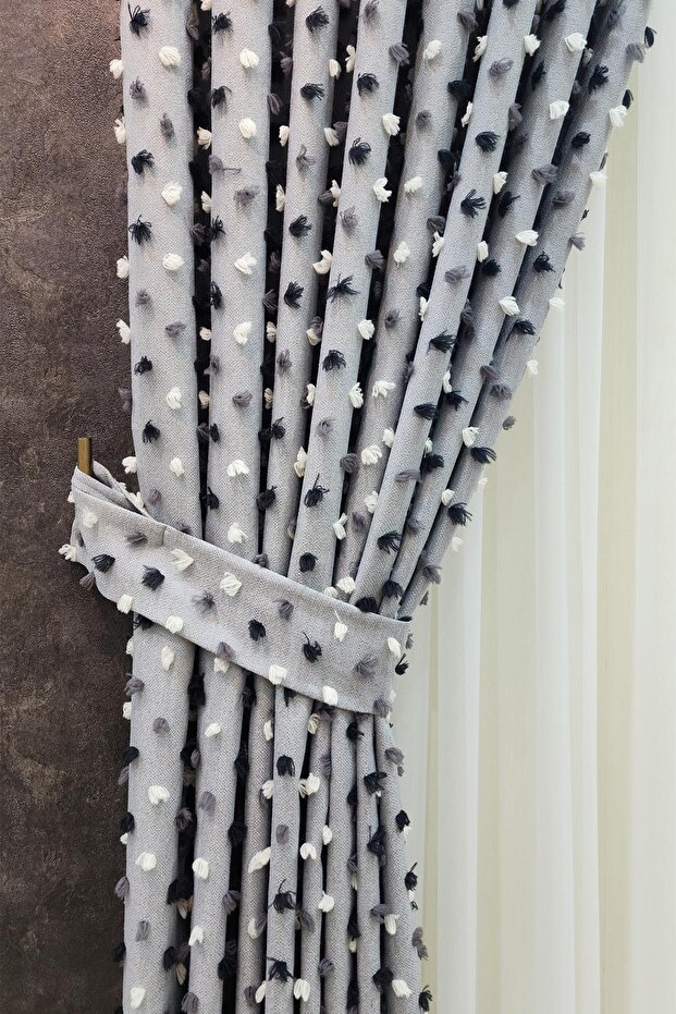 Pastel Tassel Background Curtain Gray Color - Modern and Joyful Design