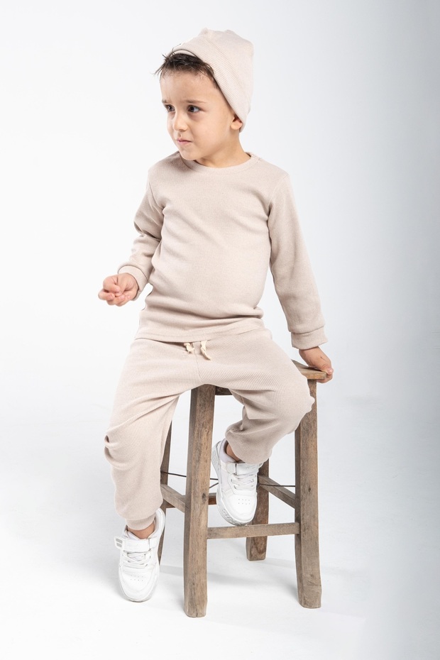 Cotton Ribbed 3-Piece Set Baby and Kids Set Beige