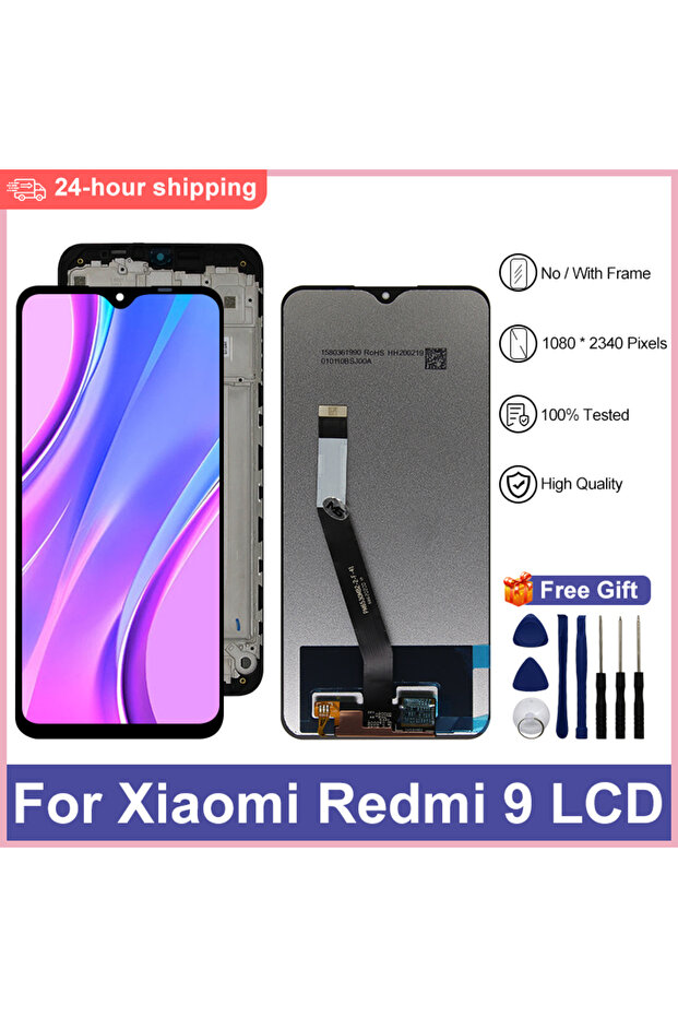 شاشة LCD سوداء بدون إطار مقاس 6.53 بوصة لهاتف Redmi 9، شاشة لمس لهاتف Redmi 9، موديل M2004J19G M2004J19C