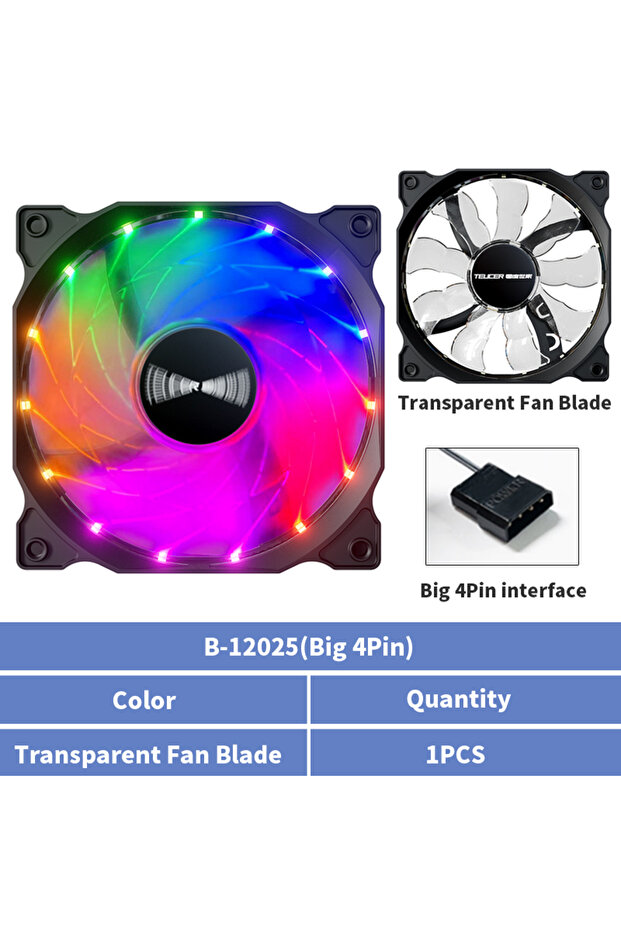 RGB As shown WHITE TEUCER 120mm Cooling Fan RGB Vortex Light Effects 12V Big 4Pin Cascadable Hydraul